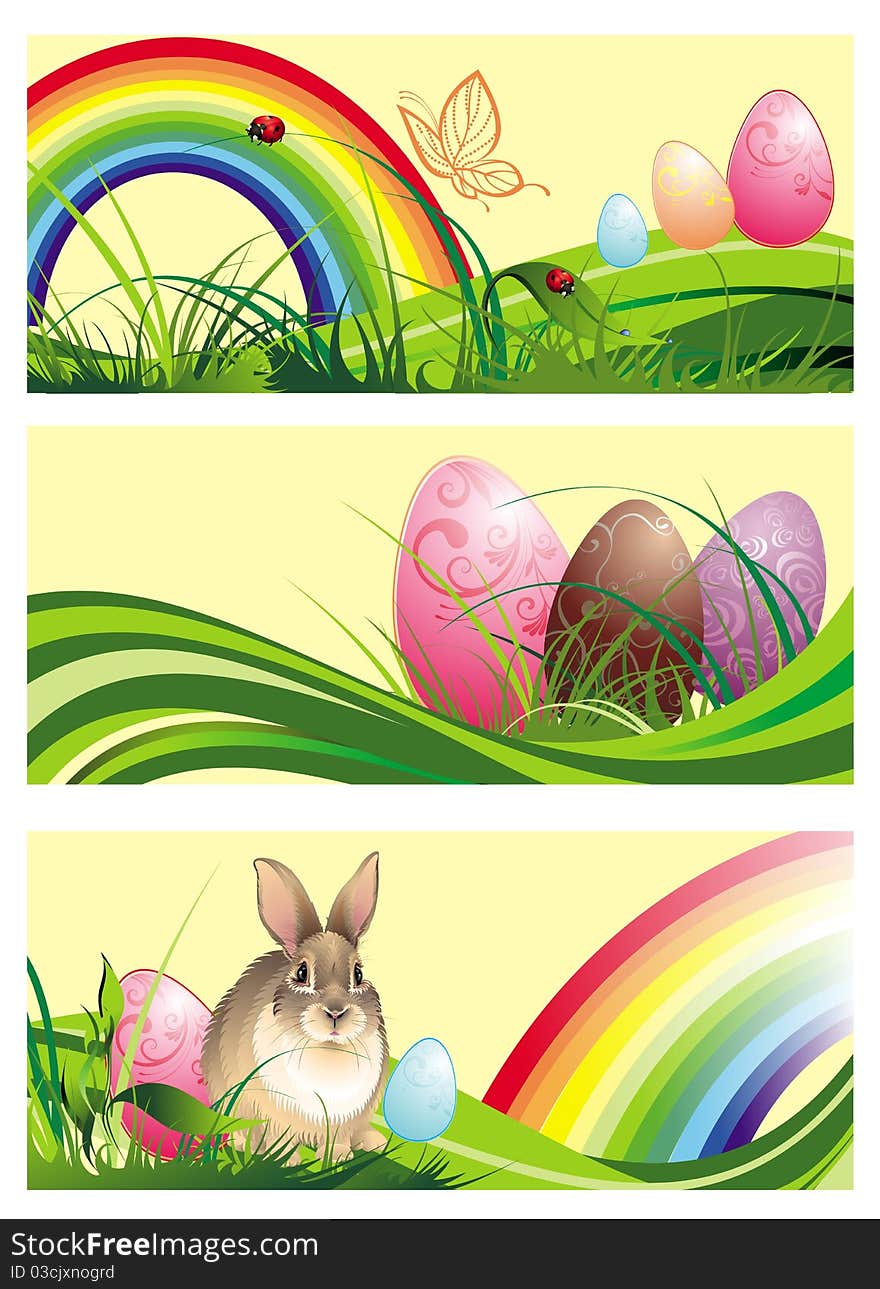 Set of spring easter banners with rabbit and eggs