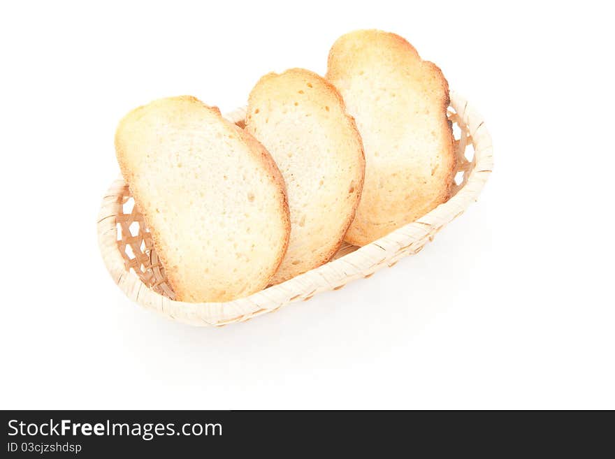 A toasted bread slices for breakfast isolated on white studio background.