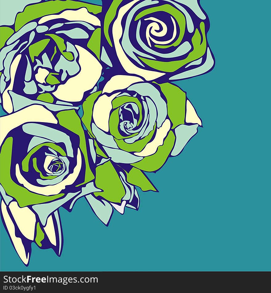 Vector postcard consist of flowers on green background. Vector illustration. Vector postcard consist of flowers on green background. Vector illustration