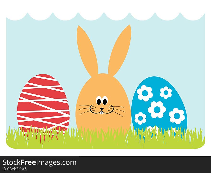 Card with stylized easter eggs and bunny. Card with stylized easter eggs and bunny