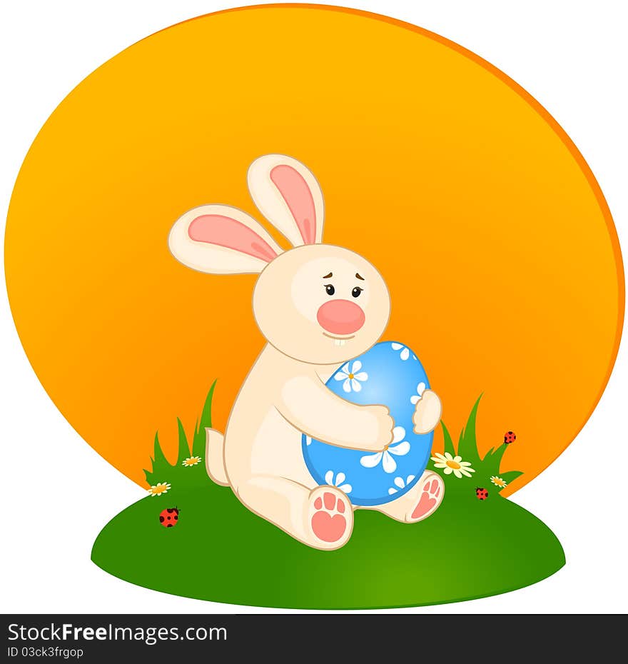 Easter Bunny with colored egg. Easter card