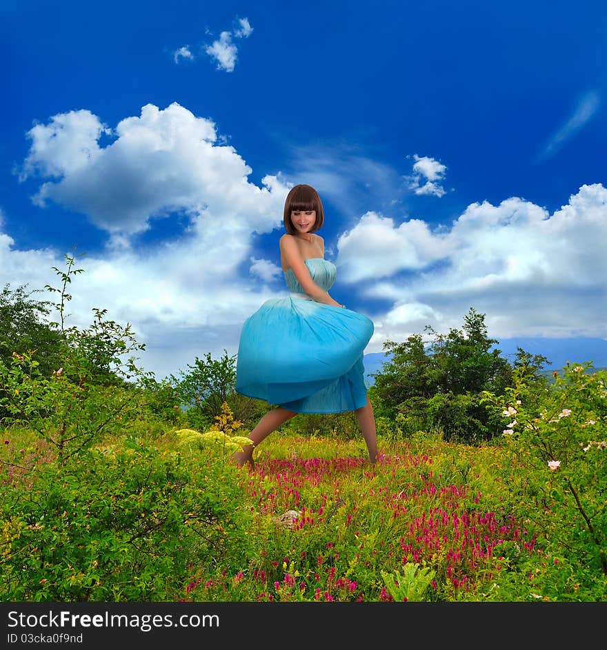 Portrait of a young girl in turquoise wear. Portrait of a young girl in turquoise wear