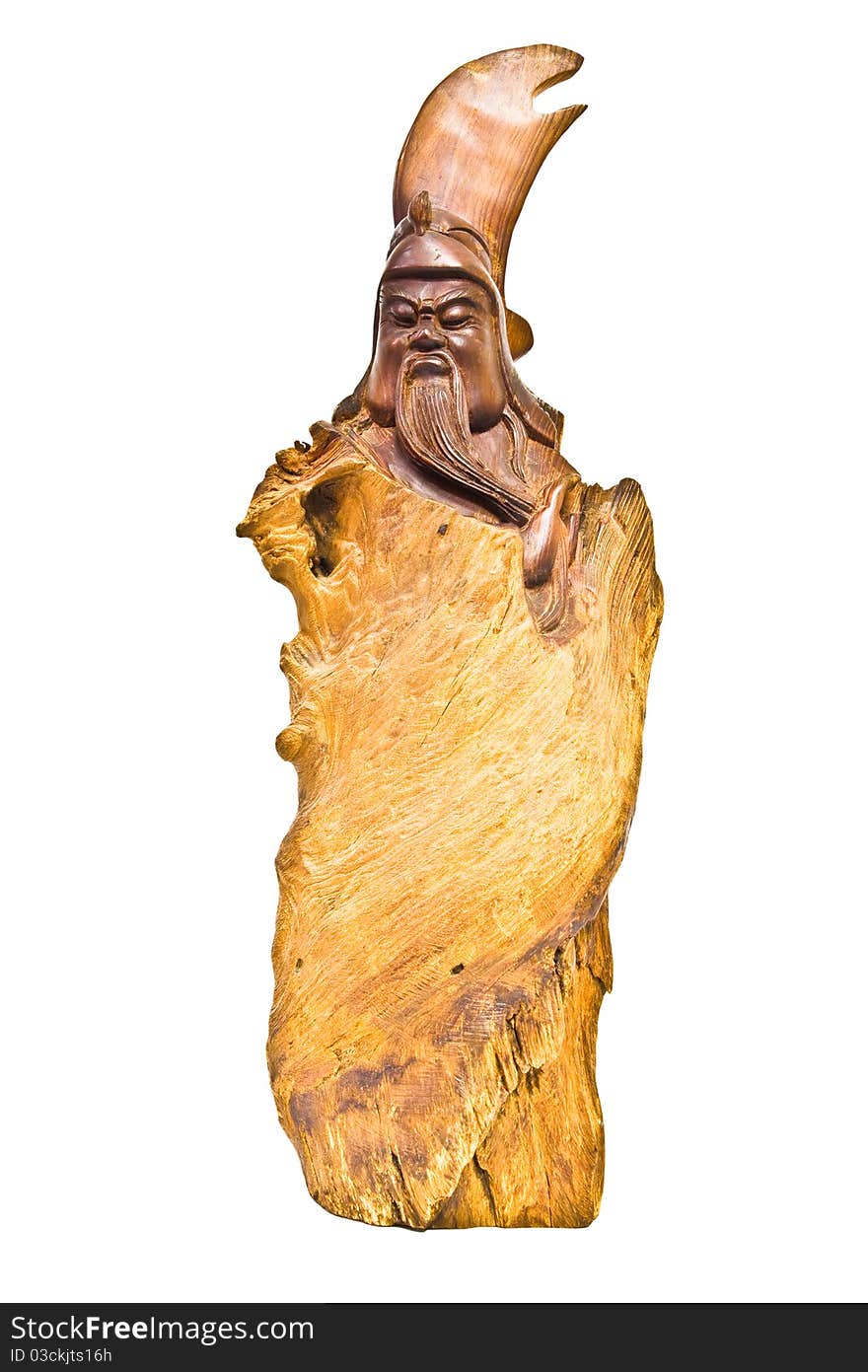 The wooden carving chinese god on white background