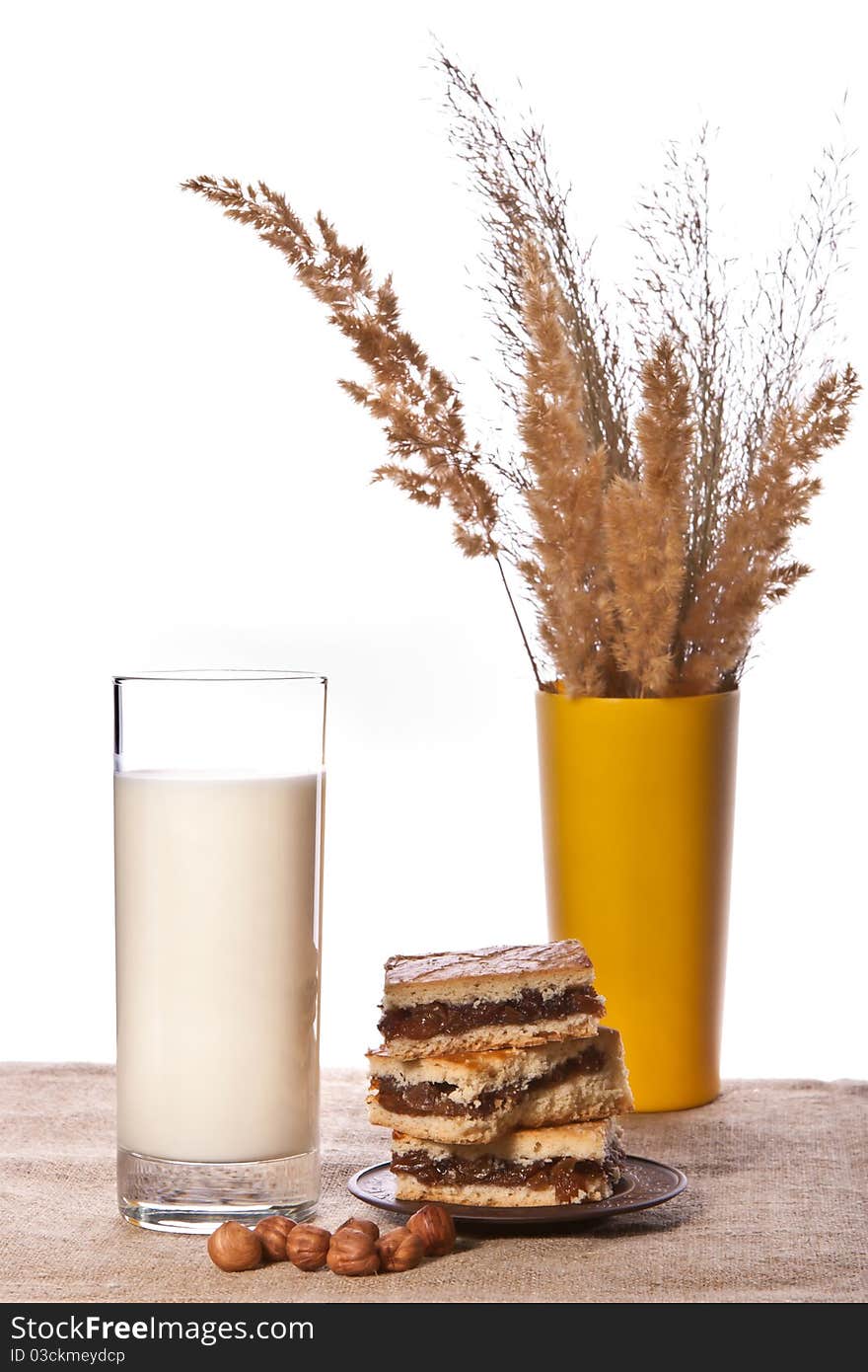 Glass of milk and pastries for breakfast