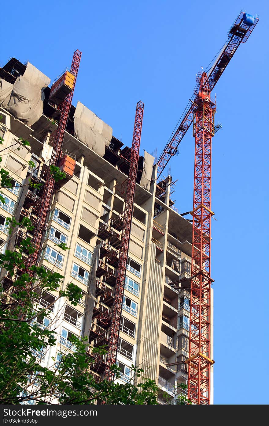 Condominium apartment construction site in bright