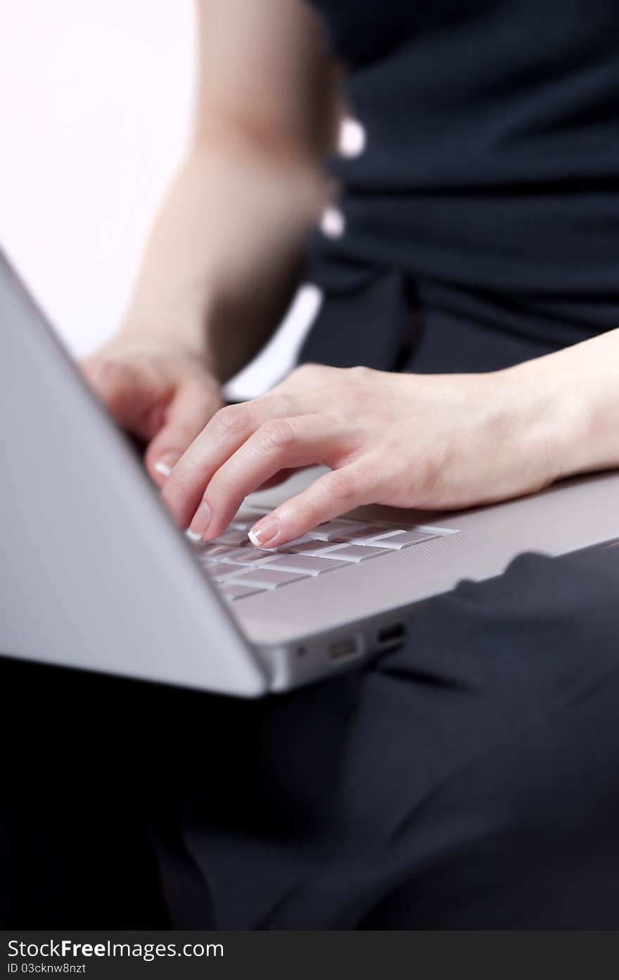 Close up of girls hands on laptop. Close up of girls hands on laptop