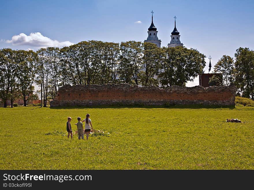 Summer View With Children Playing, Church In The B