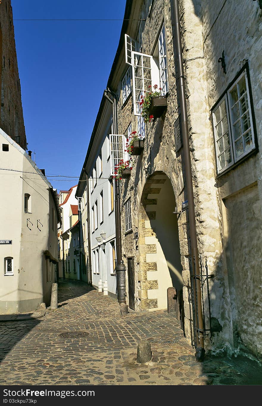 Narrow street in the old town, Riga.