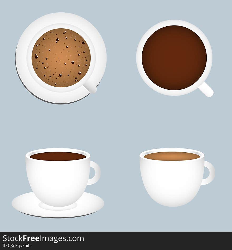 Set of four coffee cups isolated on grey background. EPS file available