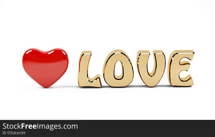 3D love text and red heart