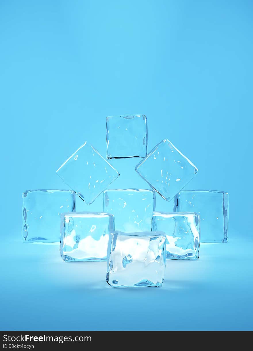 Ice cubes on cyan background