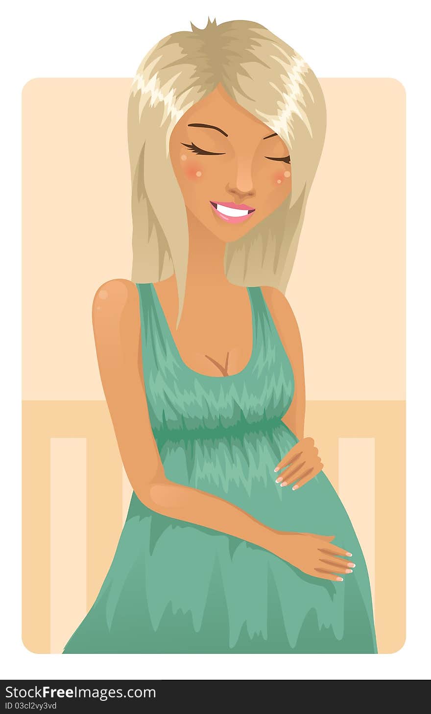 Adorable blond pregnant girl in green dress. Adorable blond pregnant girl in green dress