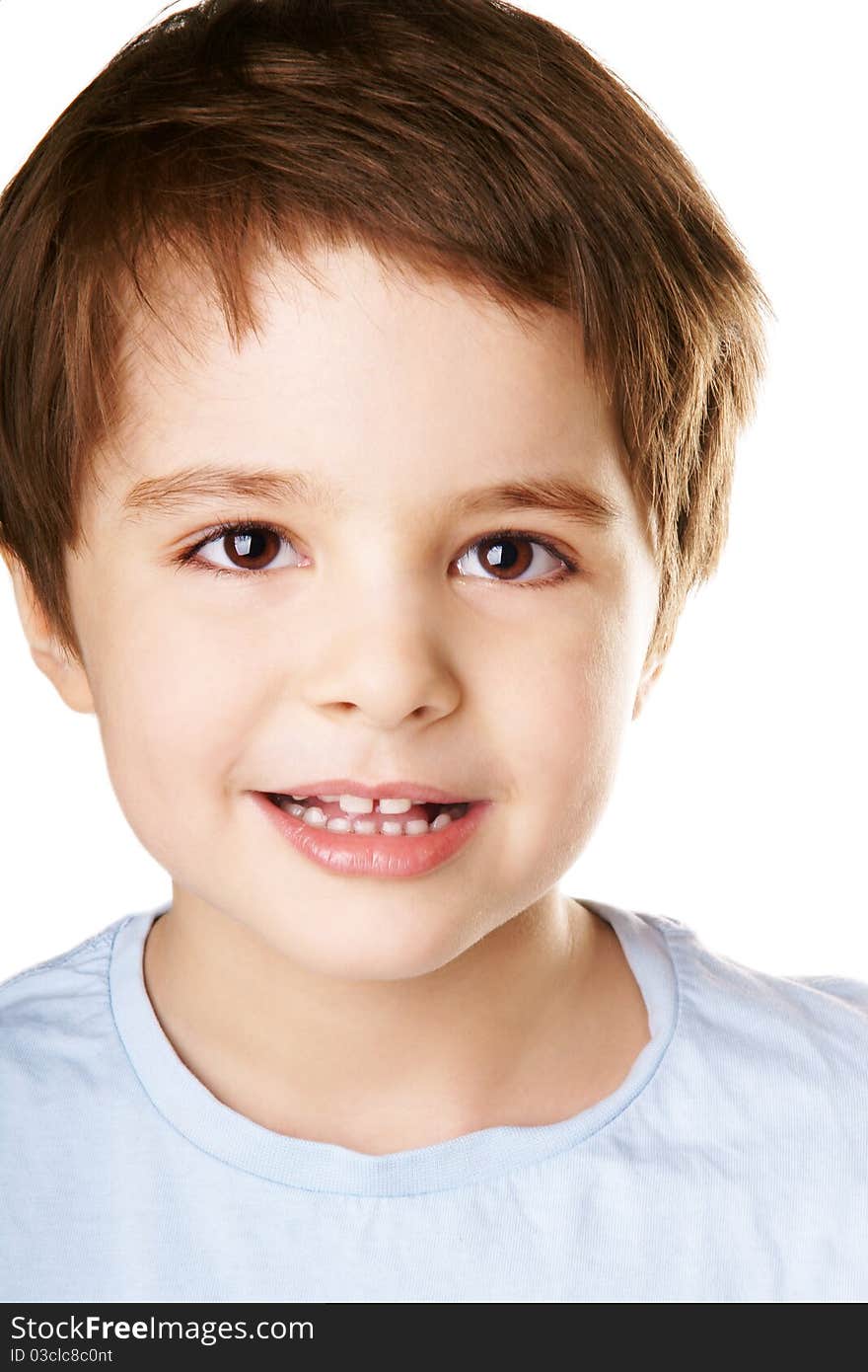 Portrait of beautiful happy smiling little boy isolated on white background. Portrait of beautiful happy smiling little boy isolated on white background