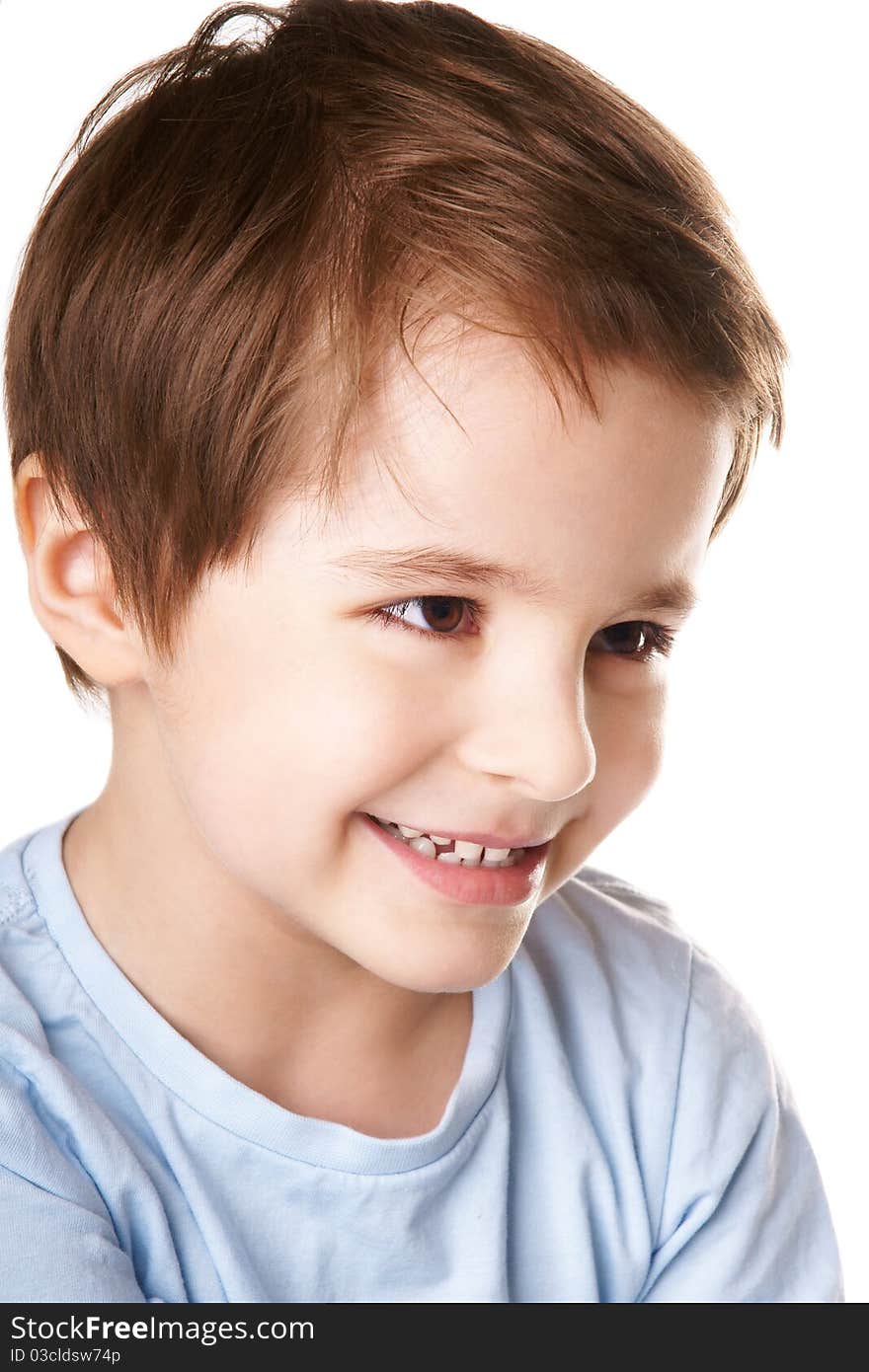 Portrait of cute charming smiling little boy isolated on white background. Portrait of cute charming smiling little boy isolated on white background