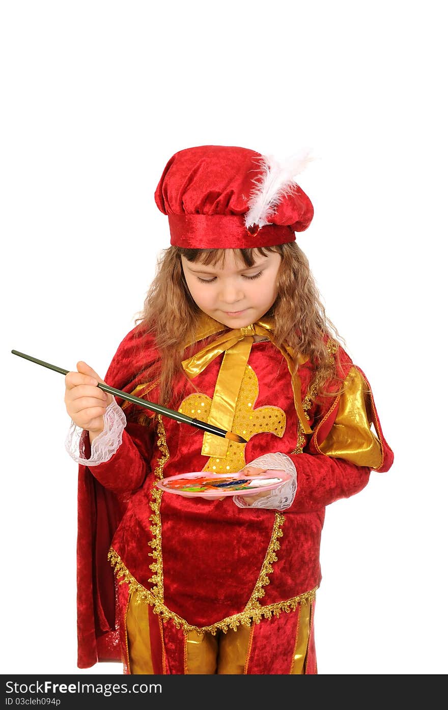 Girl in historical suit with a paintbrush