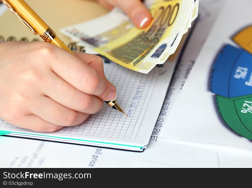 Financial charts and graphs on the table