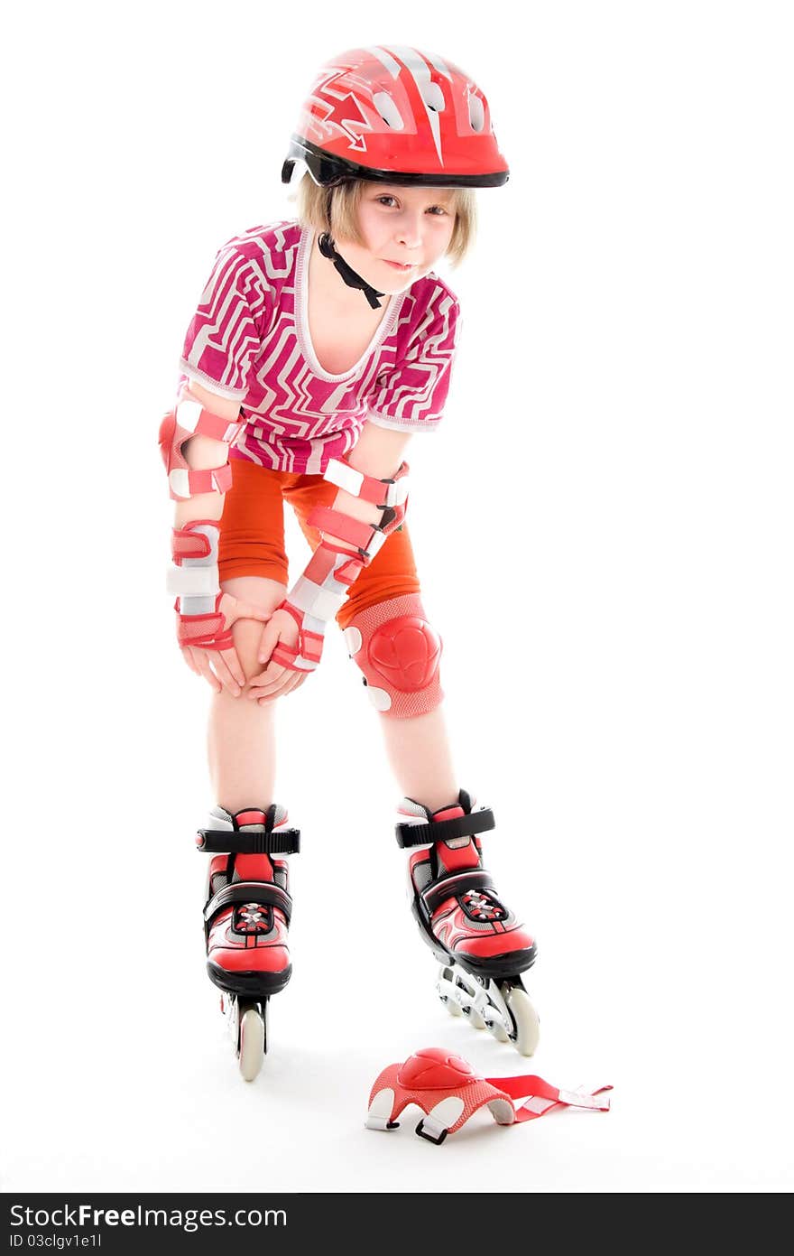 A girl on roller skates.