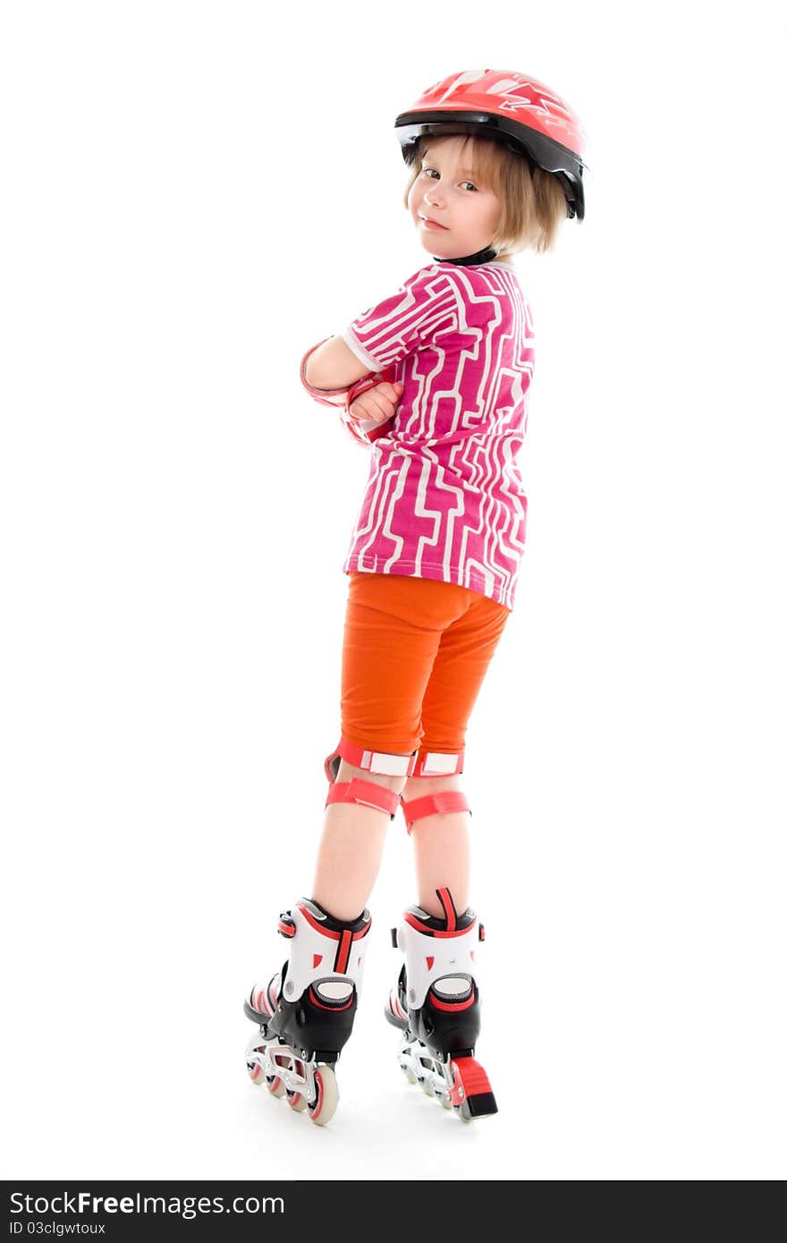 A girl on roller skates.