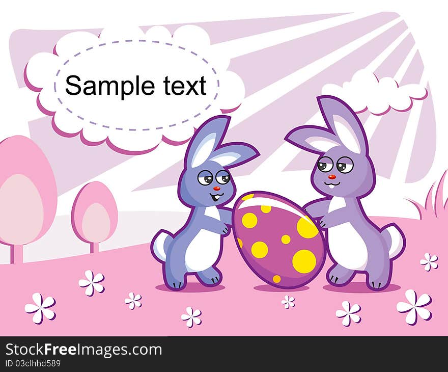 Easter bunnies holding an Easter egg