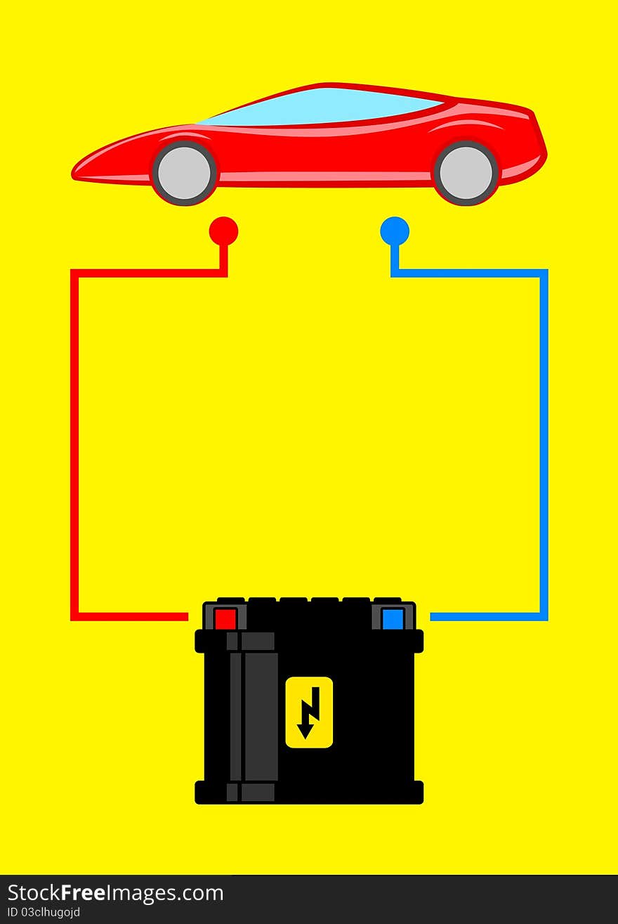 Car battery on a yellow background