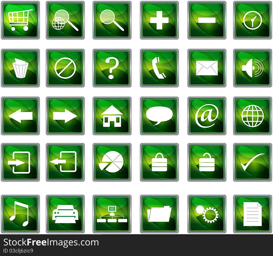 Green web navigation icons set. Green web navigation icons set