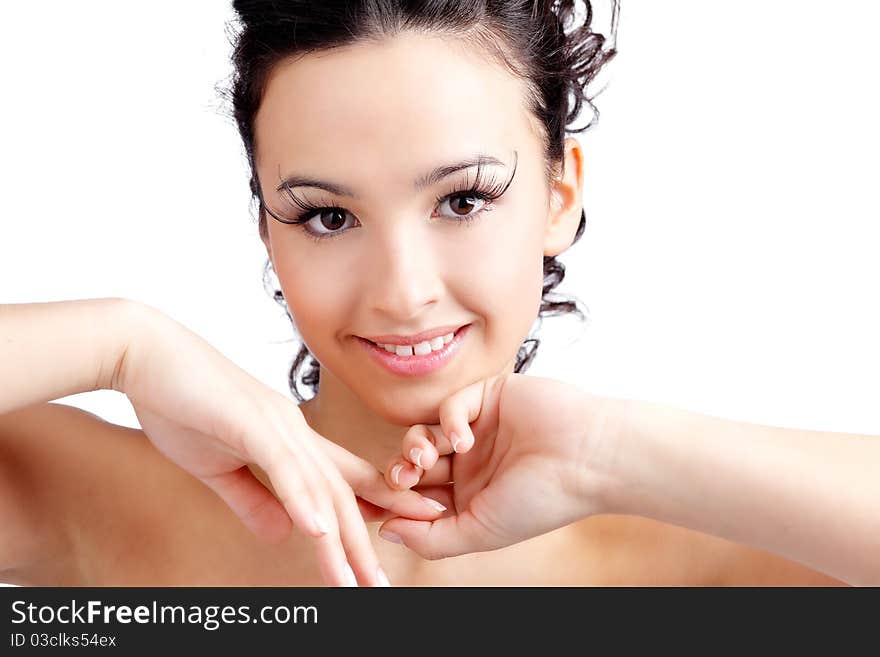 Portrait of a beautiful girl on white background. Portrait of a beautiful girl on white background