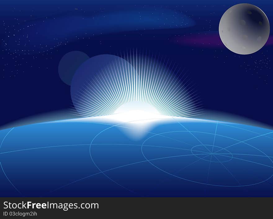 Sunrise Earth is shown in the picture. Sunrise Earth is shown in the picture.