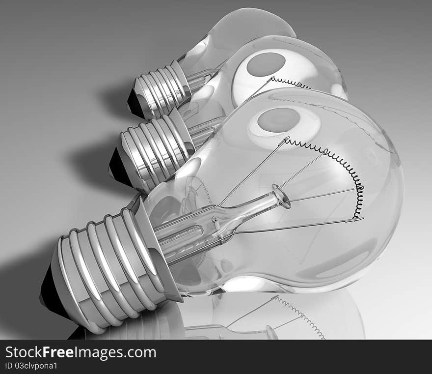 Picture of three old light bulbs with reflection. Picture of three old light bulbs with reflection