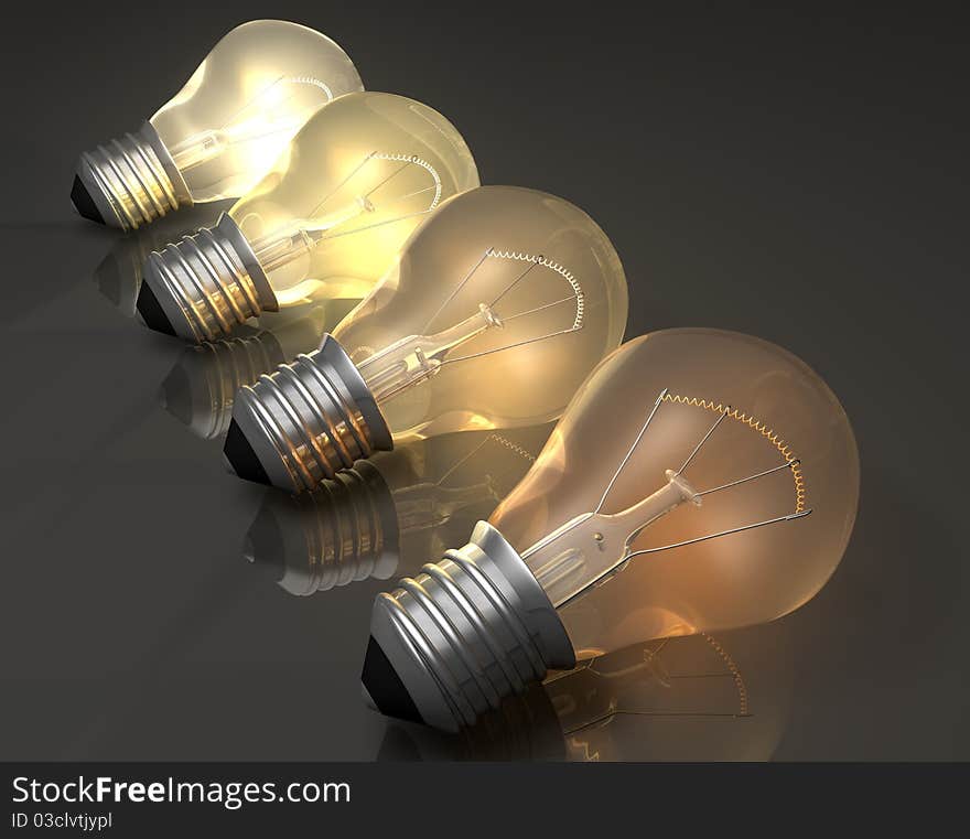 Picture of four old light bulbs with reflection. Picture of four old light bulbs with reflection