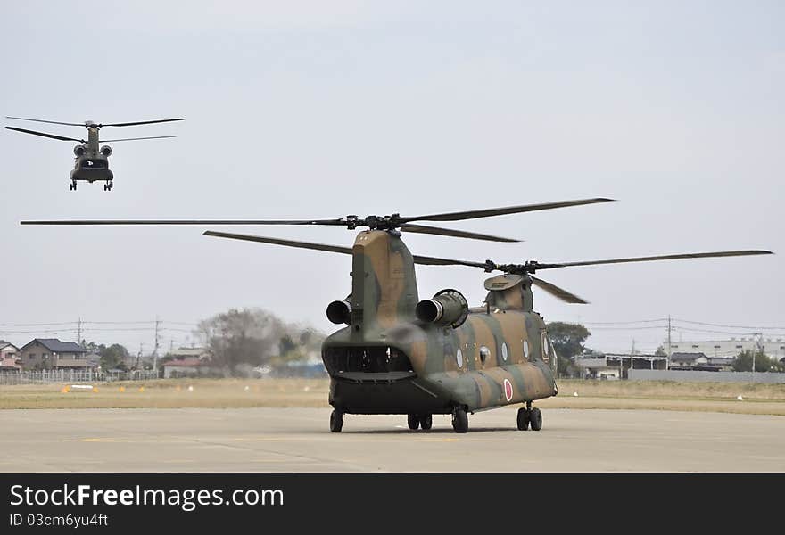 Chinook helicopters of Japanese air self defence forces. Chinook helicopters of Japanese air self defence forces