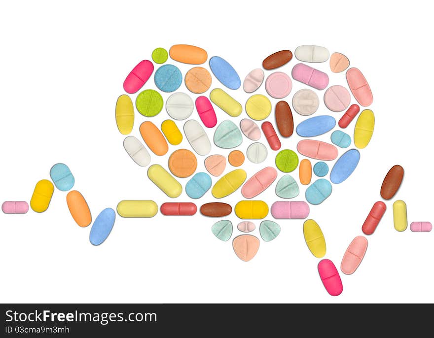 Heart and graph line made from pill. Heart and graph line made from pill