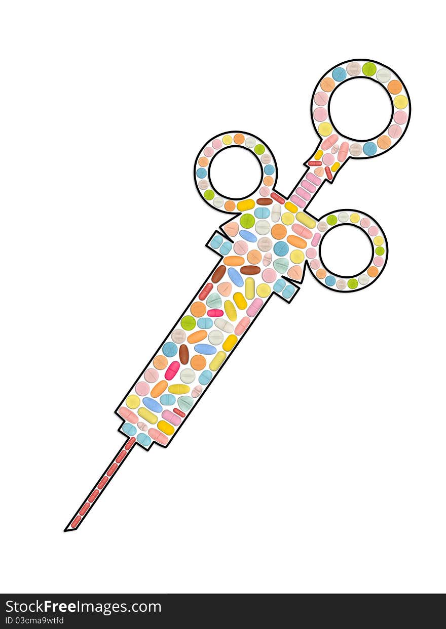 Colorful pill contain in syringe. Colorful pill contain in syringe