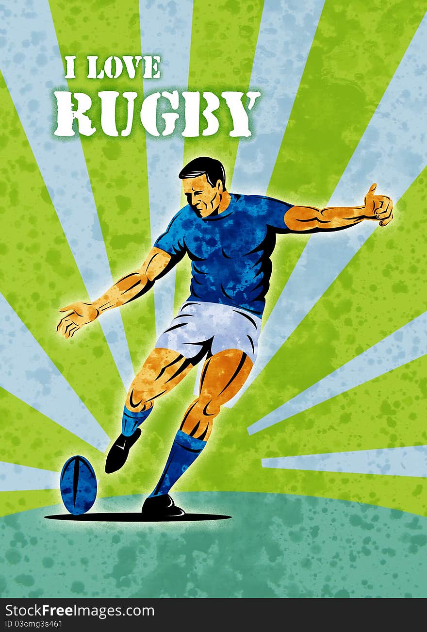 Rugby player kicking the ball