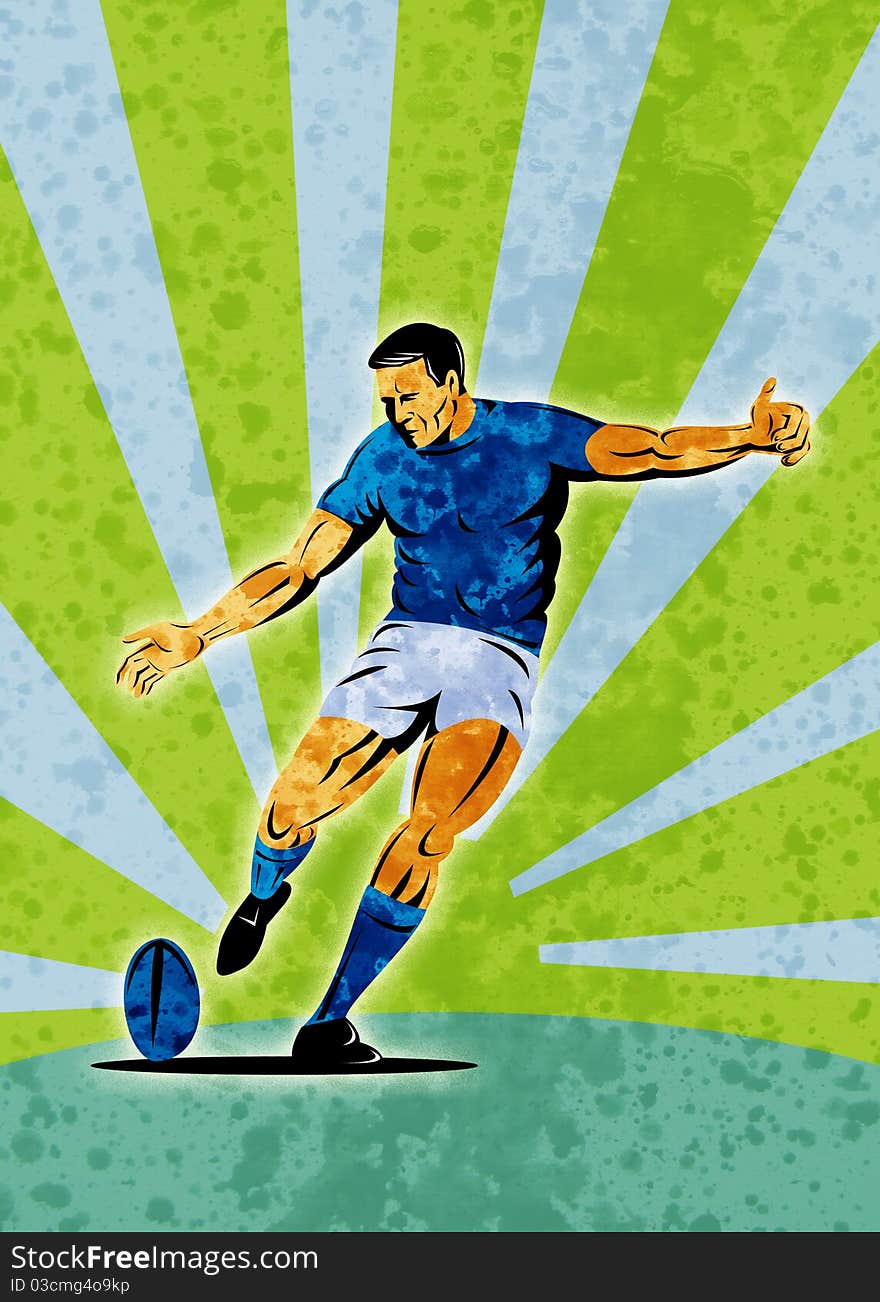 Rugby player kicking ball