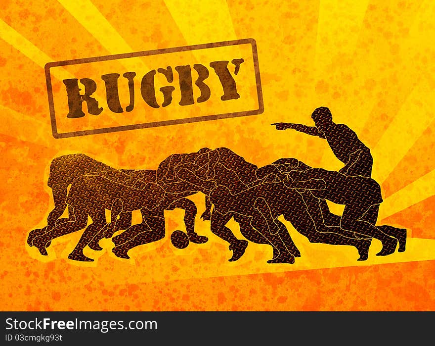 Rugby players engaged in scrum