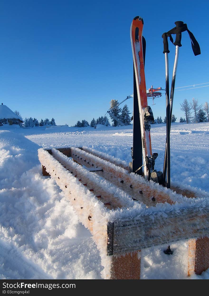 Ski Rack On Top Of A Mountain