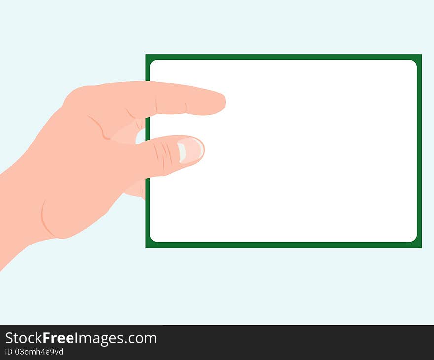 Human hand and clean sheet with frame