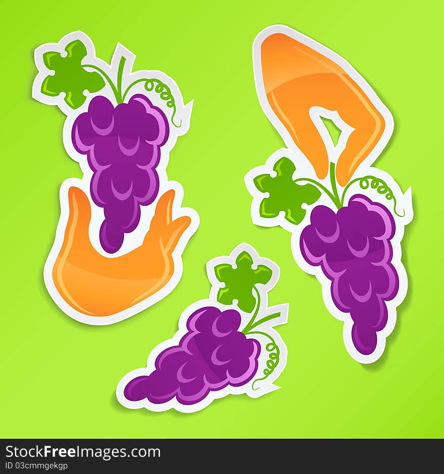 Sticker with hand holding grapes