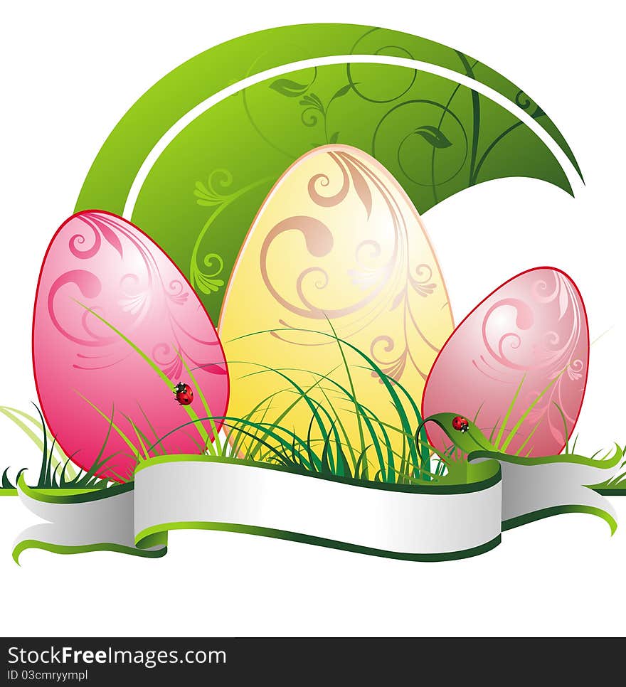 Easter card with eggs on floral background