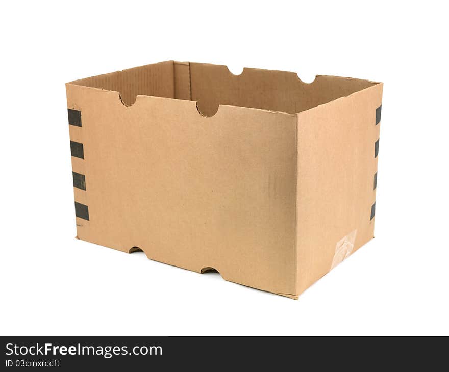 A cardboard box isolated against a white background