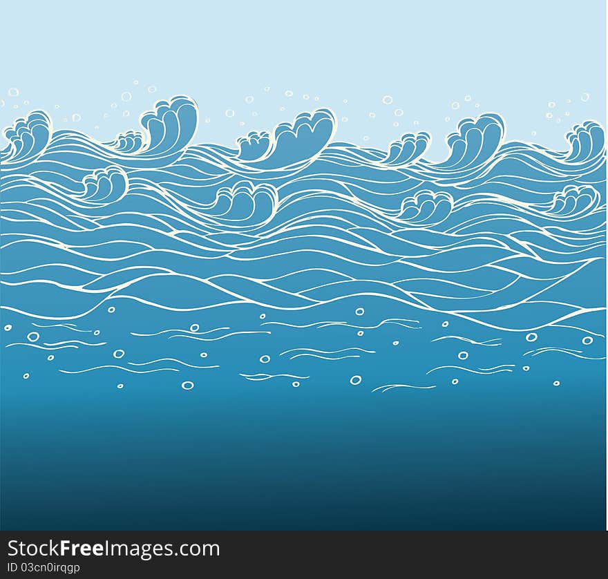 Blue waves.Vector image of Sea background for design