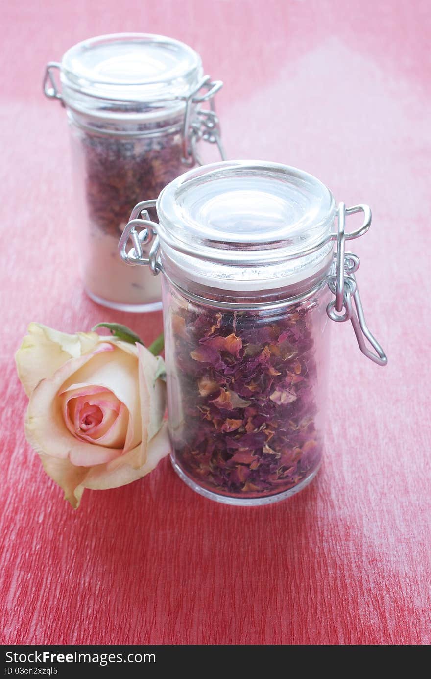 Dried Rose Petals In A Jar