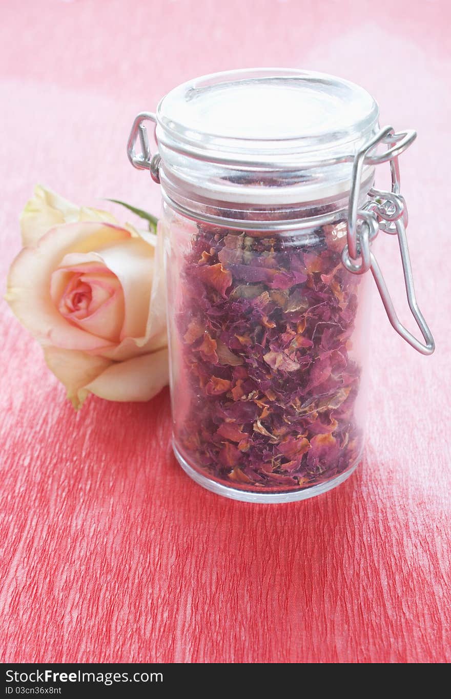 Dried Rose Petals In A Jar