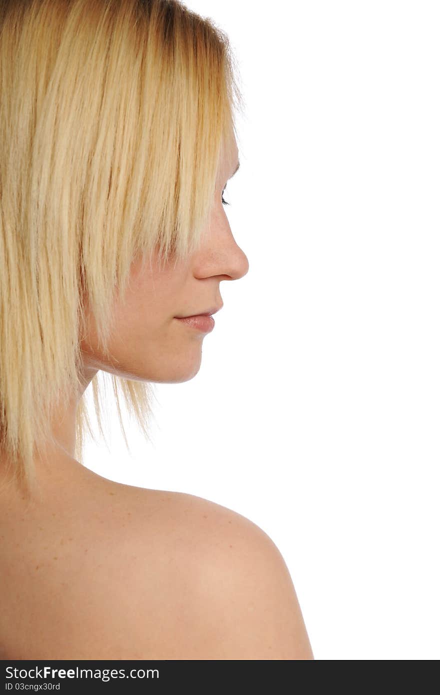 Young Blond Woman's profile isolated on a white background