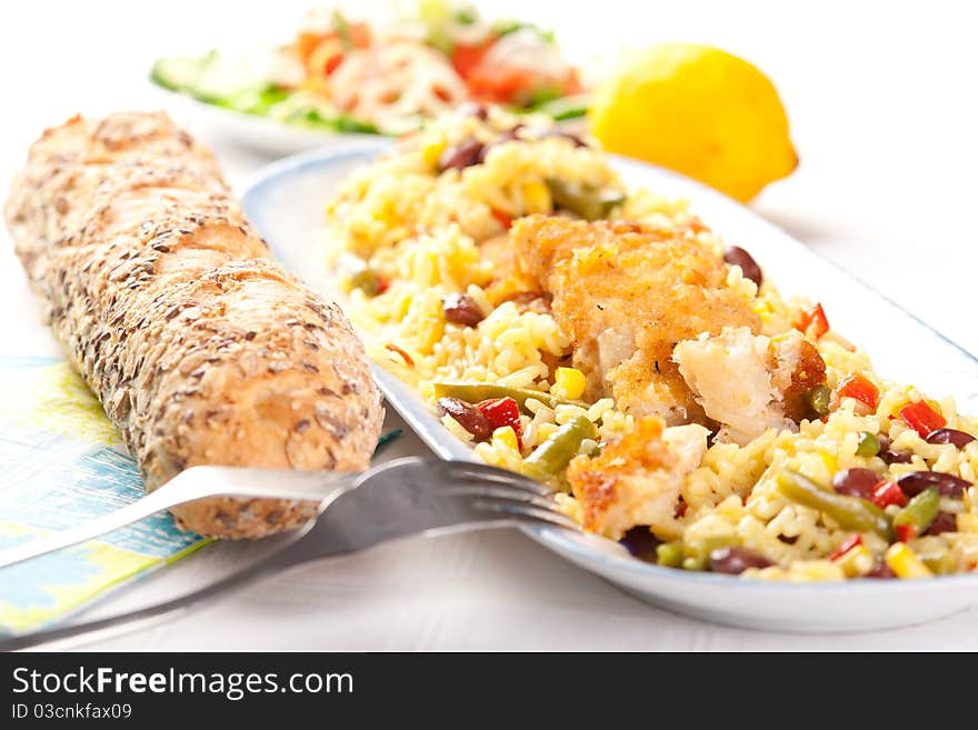 Fish With Rice And Vegetables