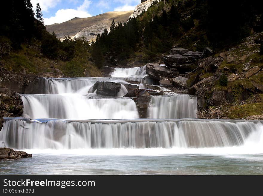 Waterfalls in high mountain in the Pyrenees