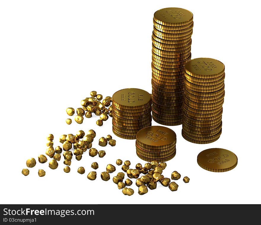 3d gold bars and coins