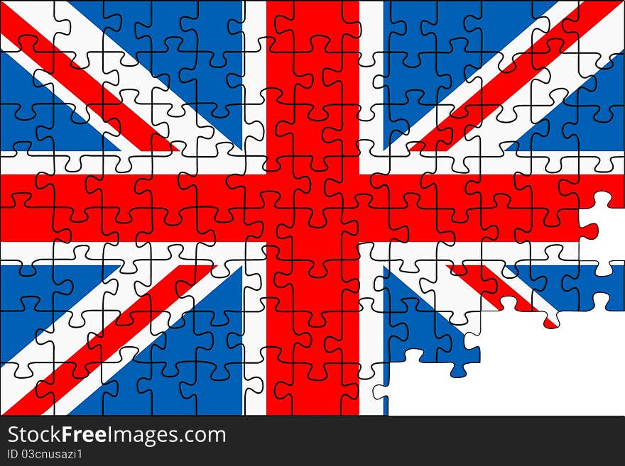 Background preparation in the form of a puzzle of a flag of the Great Britain in a