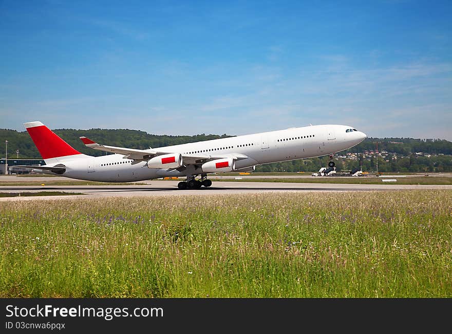 Commercial liner taking off from the ground. Commercial liner taking off from the ground