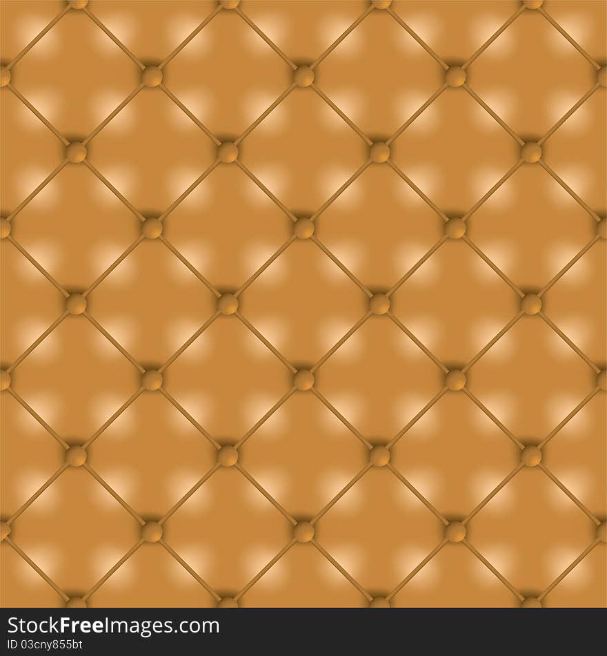 Golden brown leather seamless tile background wallpaper with buttons. Golden brown leather seamless tile background wallpaper with buttons